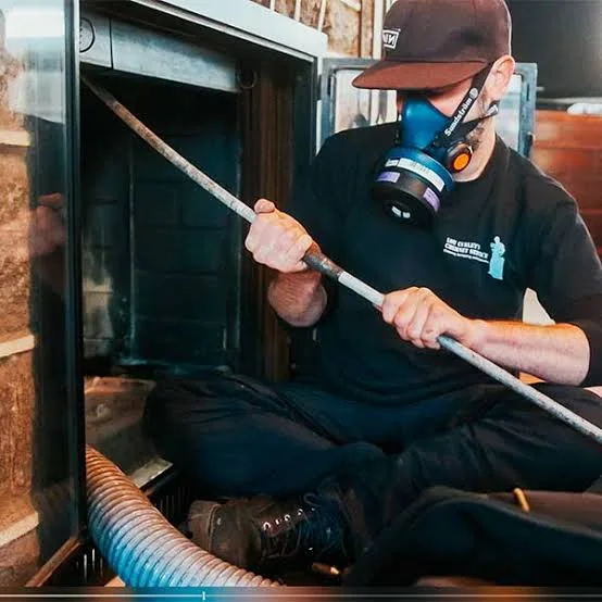 Masked technician cleaning the accessible smoke chamber area